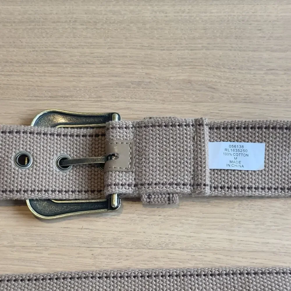 Vintage Y2K 90s 100% Cotton Canvas Woven Belt M Tan/Brass Boho Western Indie